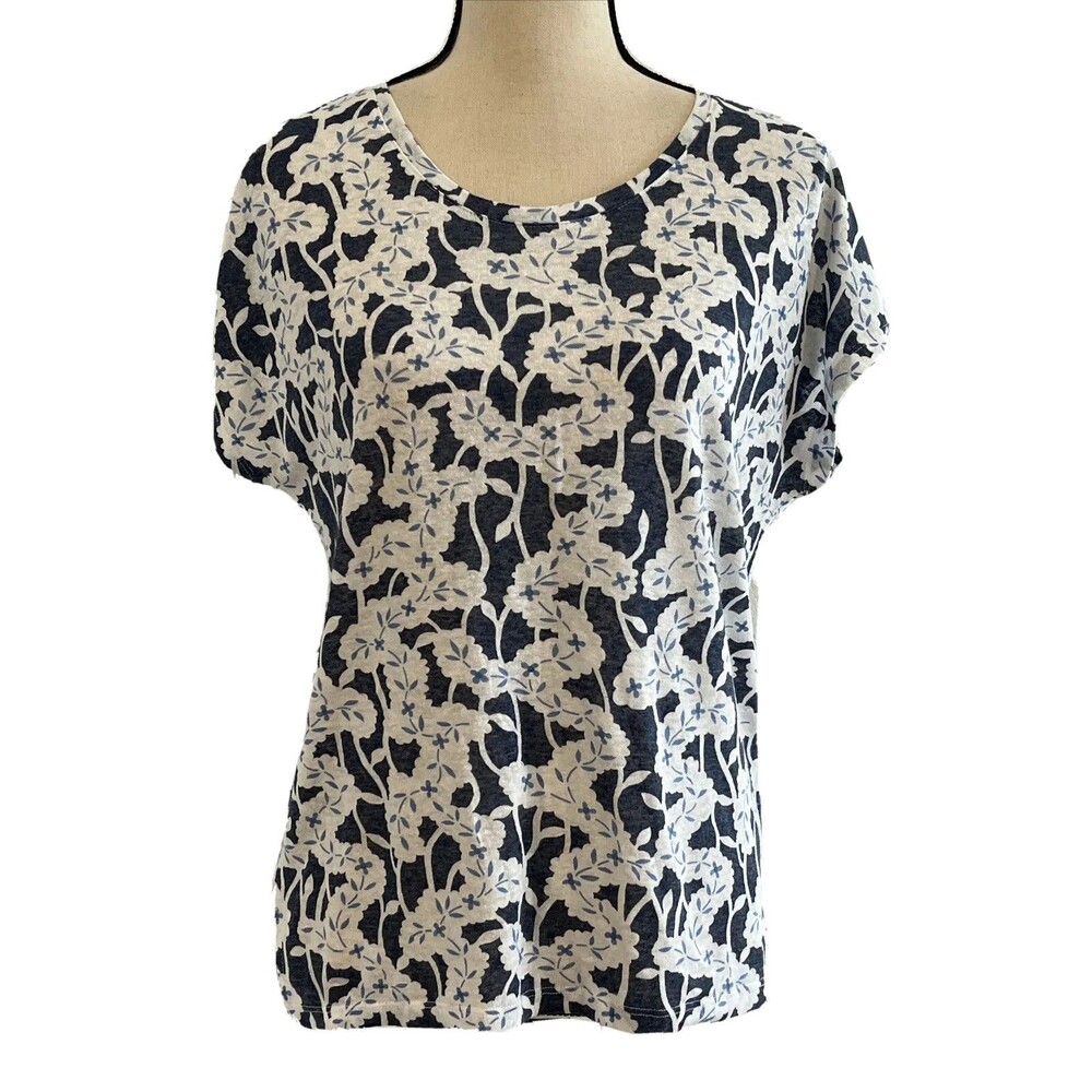 GAP Womens Linen Blend Blouse Floral Cap Sleeve Size Small